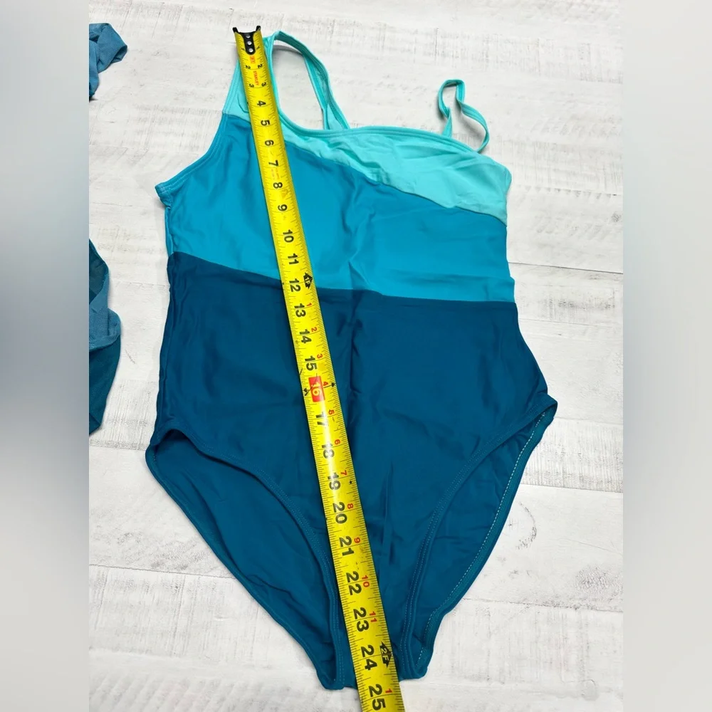 Girs Blue Colorblock One-Piece Swimsuit with cover up